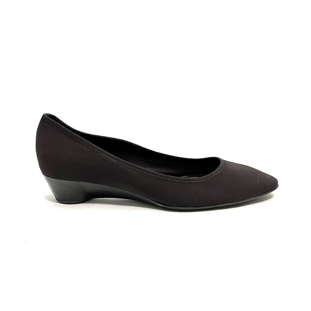 FERRAGAMO | Vintage 1990s dark brown nylon fabric low rise slip on wedges